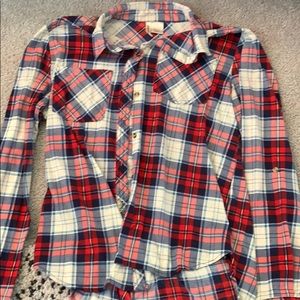 Red, white, and blue button up